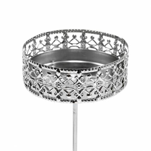 Florale Kerzenhalter zum Stecken Silbern Ø7,4cm H12,5cm Antik-Optik 4 St
