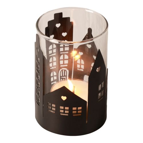 Artikel Kerzenhalter Stadtsilhouette, Windlicht Weihnachten Ø8cm H12cm