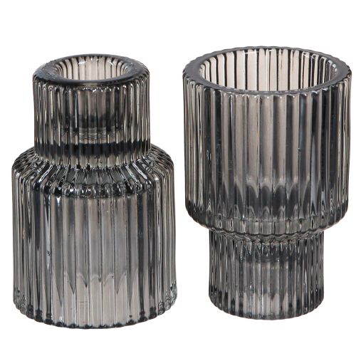 Artikel Kerzenständer aus Glas in Grau Teelichthalter H8cm 4 St