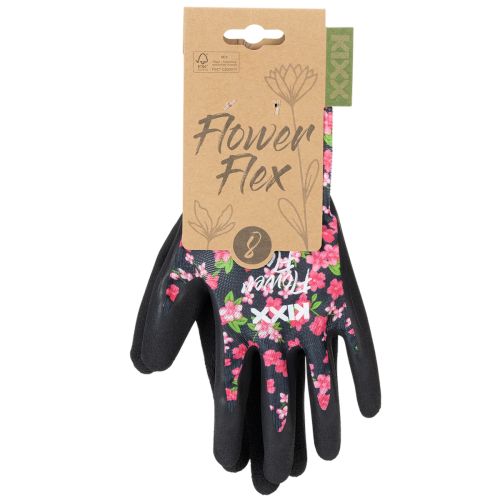Kixx Gartenhandschuhe Schwarz Rosa Blüten Größe 8 | Floristik24.de