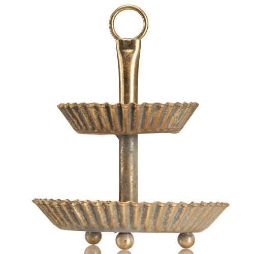 Floristik24 Kleine Etagere Metall 2-stöckig Antik Gold Ø13cm H16,5cm