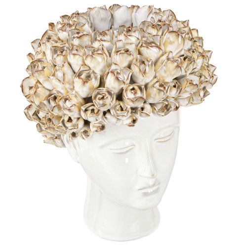 Kopfvase Keramik Vase mit Rosen Weiß Braun Ø19cm H2,5cm