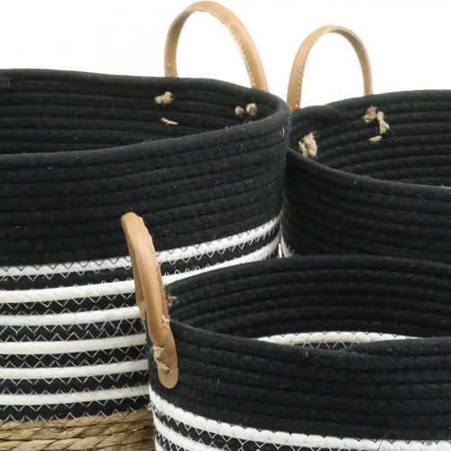 Artikel Henkelkorb, Ordnungshelfer, Pflanzkorb, Utensilo Schwarz-Weiß, Natur Ø32/28/23cm H30/25/19cm 3er-Set