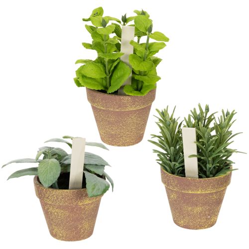 Artikel Kräutertopf künstlich mit Deko Kräutern für Küche Garten Balkon oder Terrasse 15m 3St