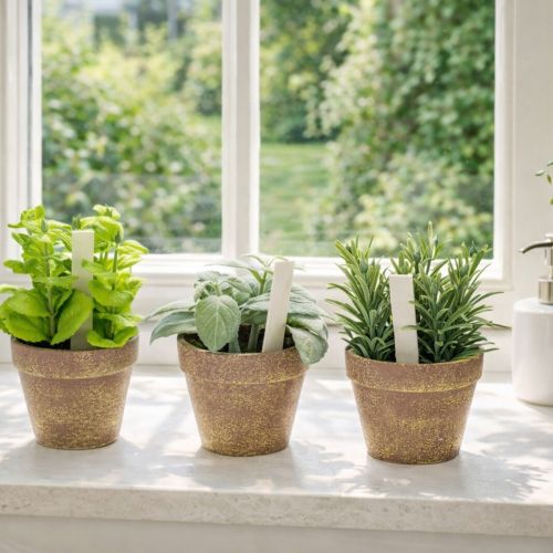 Kräutertopf künstlich mit Deko Kräutern für Küche Garten Balkon oder Terrasse 15m 3St | Floristik24.de