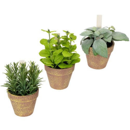 Kräutertopf künstlich mit Deko Kräutern für Küche Garten Balkon oder Terrasse 15m 3St | Floristik24.de