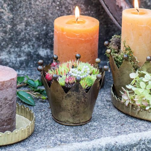 Artikel Krone Metall Antik Optik Messing Teelichthalter Ø10cm H8cm