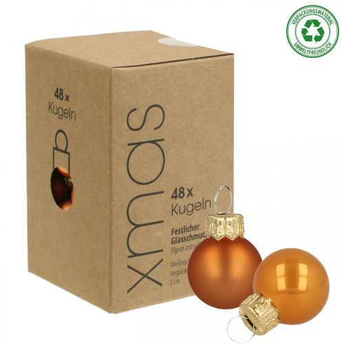 Artikel Mini Weihnachtskugeln Glas Orange Matt/Glänzend Ø2cm 44St