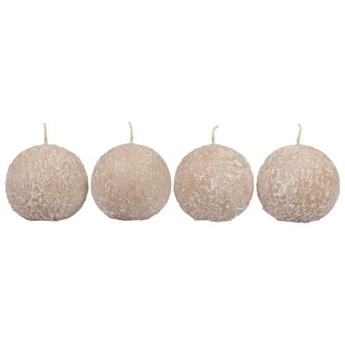 Artikel Kugelkerzen 8 cm Runde Kerzen Beige Schneeball Glitter 4St