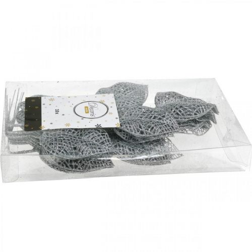 Artikel Kunstpflanzen, Zweig Deko, Deko Blatt Silbern Glitter L36cm 10 St