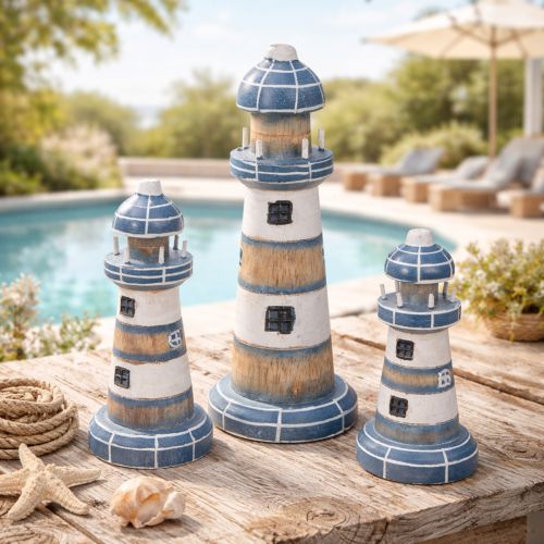 Artikel Leuchtturm Dekoration maritimer Stil für Wohnzimmer und Terrasse 20cm Set à 3St