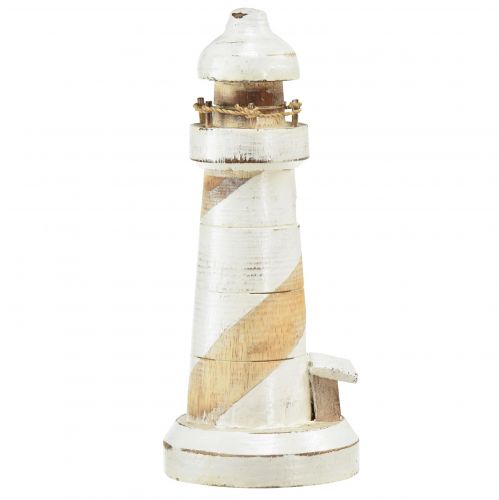 Floristik24 Leuchtturm aus Holz Natur Weiß Tischdeko Ø7,5cm H19cm
