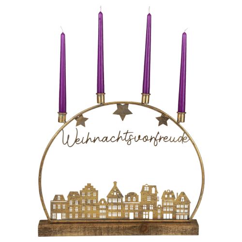 Artikel Lichterbogen Metall Holz Deko Stadtsilhouette Gold H43cm