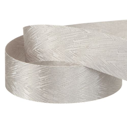 Artikel Luxuriöses silbernes Seidenband mit elegantem Federdesign – Ideal für Hochzeiten und festliche Anlässe Breit 25mm Länge 15m