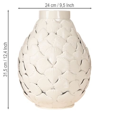 Artikel Maritime Deko Vase Metallvase Muscheln Grauweiß Ø24cm H31,5cm