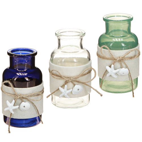 Artikel Maritime Flaschenvasen mit Filz Blau Grün Weiß 12,5cm 3St