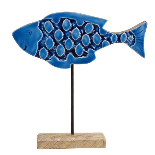 Artikel Maritimer Deko Holz Fisch auf Ständer Blau 25cm × 24,5cm