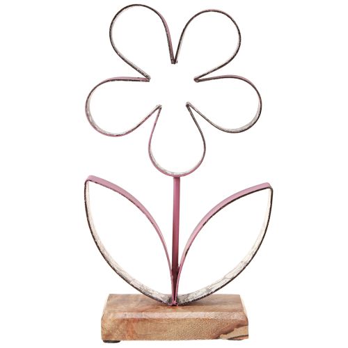 Artikel Metall Deko Blume auf Holz Sockel Altrosa Silber H29cm