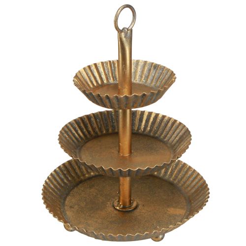Metall Etagere 3-stöckig Gold Antik Vintage Ø17cm H23cm