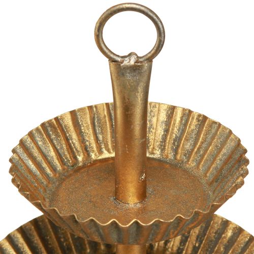 Floristik24 Metall Etagere 3-stöckig Gold Antik Vintage Ø17cm H23cm