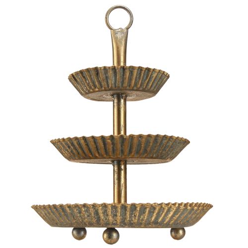 Floristik24 Metall Etagere 3-stöckig Gold Antik Vintage Ø17cm H23cm