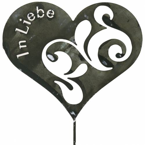 Artikel Trauerstecker Herz „In Liebe" Silber, Weiß gewaschen Metall Ø11cm 12 St