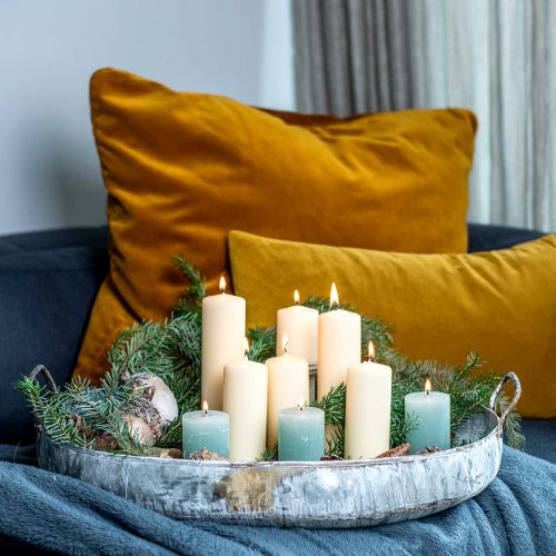 Floristik24 Metallschale mit Griffen, Pflanzgefäß, Dekotablett Antik-Optik Weiß gewaschen L51/40,5cm 2er-Set