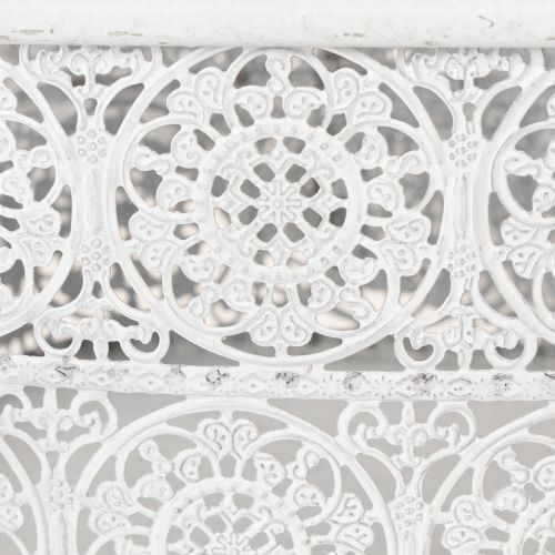Artikel Metallschalen Spitzenmuster, Dekogefäß Eckig, Shabby Chic, Weiß 27/23/19cm H13,5cm 3er-Set