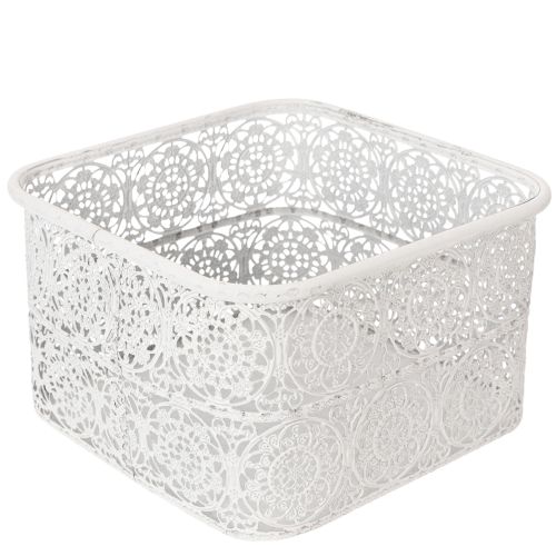 Metallschalen Spitzenmuster, Dekogefäß Eckig, Shabby Chic, Weiß 27/23/19cm H13,5cm 3er-Set | Floristik24.de