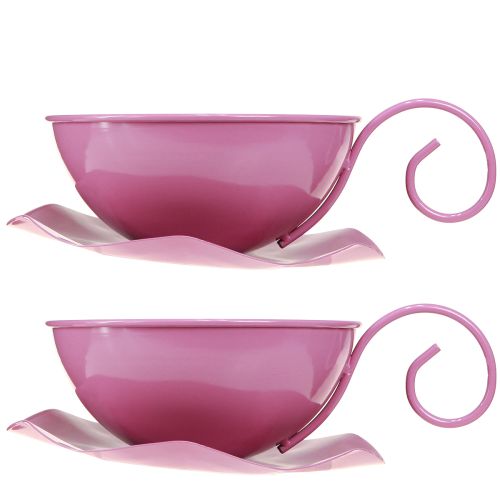 Artikel Metalltasse Ø16cm H9cm Deko Tasse mit Unterteller Pink 2St