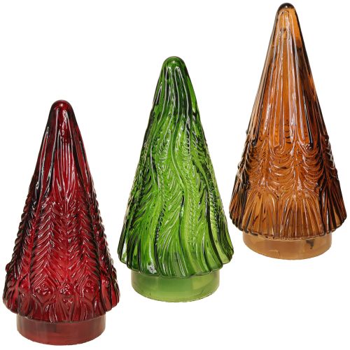 Artikel Mini Glas Weihnachtsbaum LED Rot Grün Braun 18cm 3St