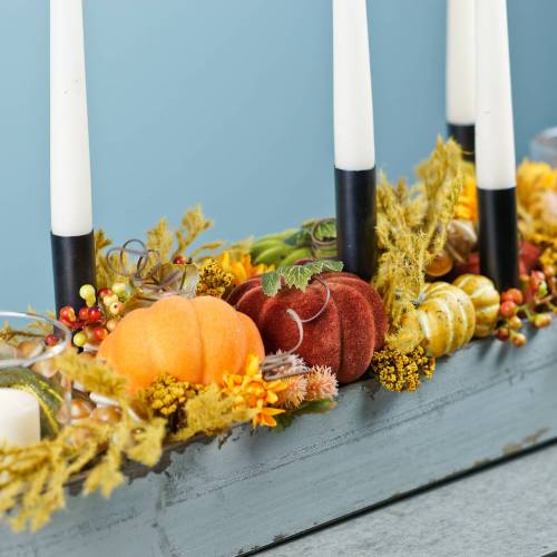 Artikel Mini-Kürbis beflockt Orange, Grün, Rot Ø9cm 6 St