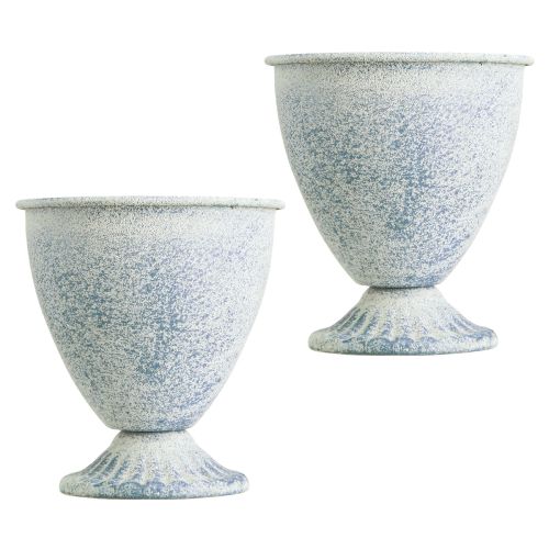 Artikel Mini Pokal Vase Kelch Metall Weiß Blau H11,5cm 2St