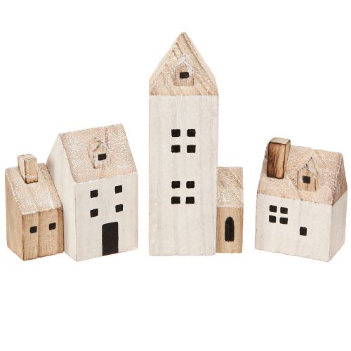 Floristik24 Mini Weihnachtsdorf Holz Deko Weiß Natur H13/7cm 6 St