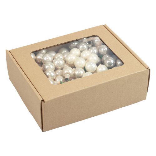 Artikel Mini Weihnachtskugeln Creme Grau Glas Spiegelbeeren Ø25mm 140 St