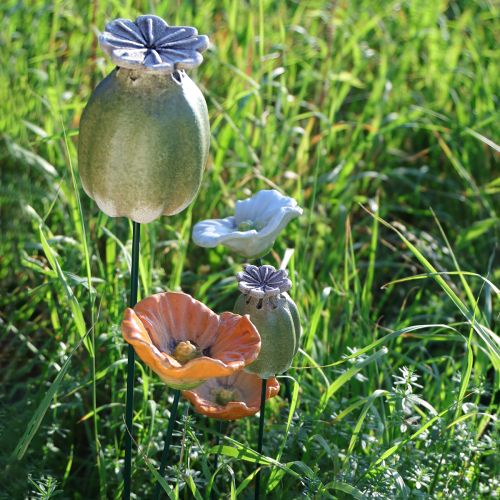 Artikel Mohnkapsel Deko Stab für saisonale Garten Eleganz oder Balkon Highlights 41cm 4St