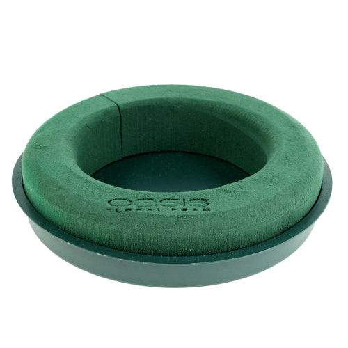 Floristik24 Steckmasse Ring Steckschaum mit Schale Grün Ø30cm H4,5cm 2 St