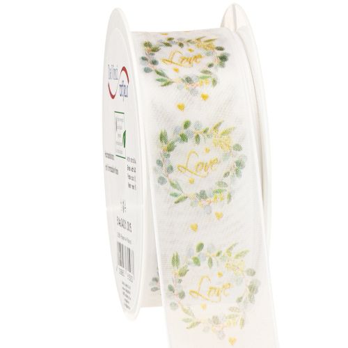 Floristik24 Organzaband Hochzeit Deko Band „Love“ Weiß 40mm 15m