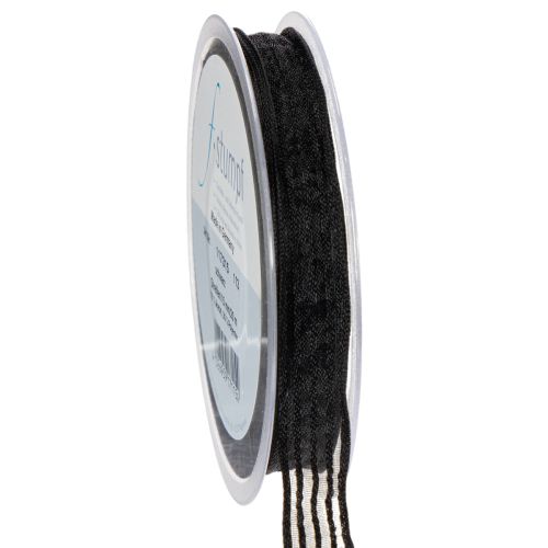 Organzaband mit Streifen Geschenkband Schwarz 15mm 20m