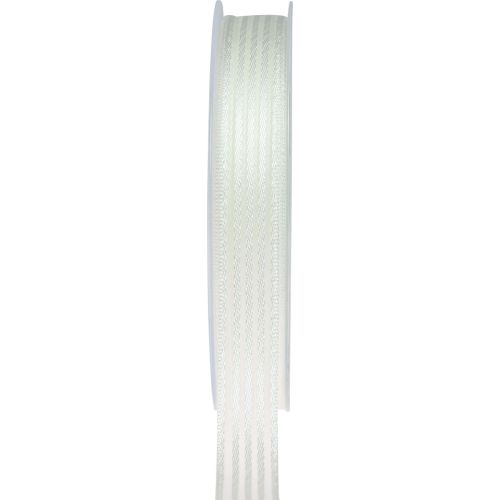 Organzaband mit Streifen Geschenkband Weiß 15mm 20m