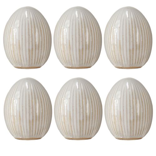 Artikel Ostereier Keramik Deko Ei mit Rillen Weißgrau 5×6cm 6St