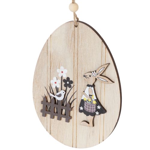Ostereier zum Hängen Holz Ei mit Hase Natur Weiß 13cm 6St | Floristik24.de