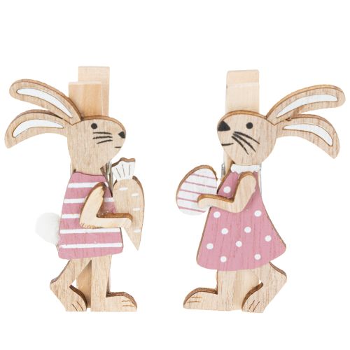 Osterhasen Deko Klammern Hasen Rosa, Weiß Holz Osterdeko 7,5cm 4St
