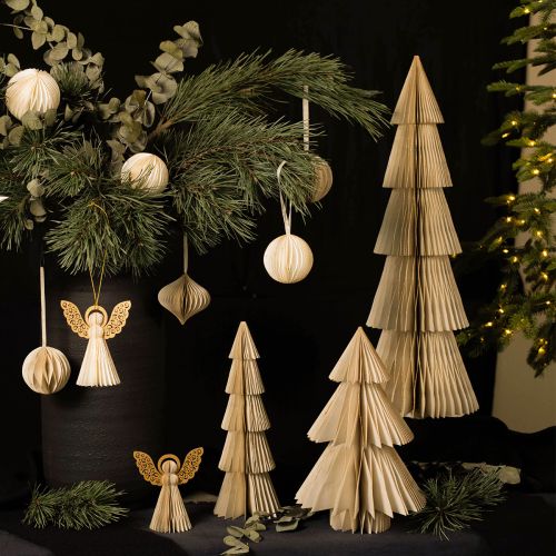 Artikel Papier Weihnachtsbaum Tannenbaum Klein Creme Gold H30cm