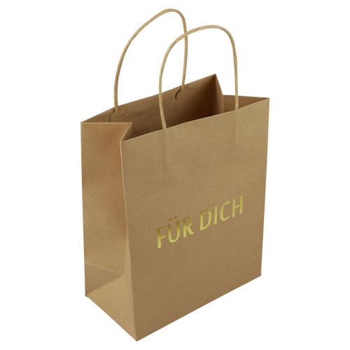 Papiertüten mit Henkel Aufdruck Natur/Gold 20×11×25cm 6 St