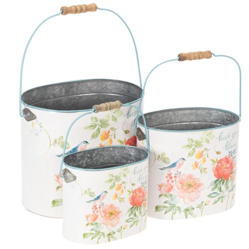 Pflanzeimer oval Vintage Frühlingsdeko Pflanzkübel Metall 26/22/17cm 3er-Set kaufen | Floristik24.de