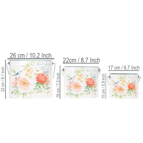 Pflanzeimer oval Vintage Frühlingsdeko Pflanzkübel Metall 26/22/17cm 3er-Set | Floristik24.de