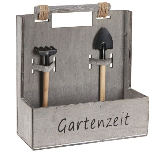 Floristik24 Pflanzkasten „Gartenzeit“ mit Werkzeug Deko Grau 24×10×25cm