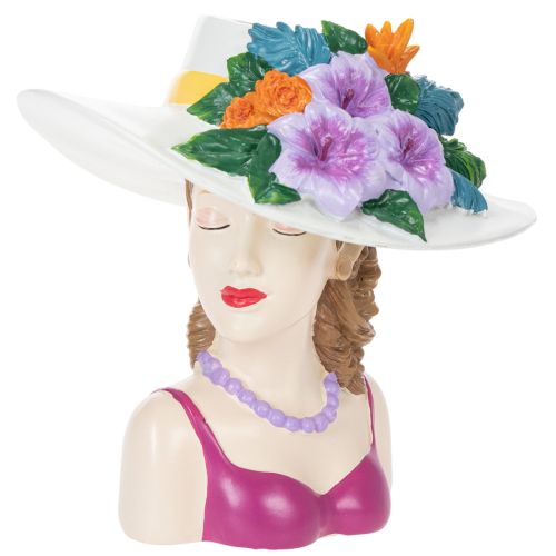 Blumenvase Frau mit Hut und Blumen Pflanztopf Dekoration für Innen und Außen 20cm