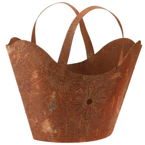 Artikel Pflanztasche Metall Deko Übertopf Rost mit Henkeln H37cm